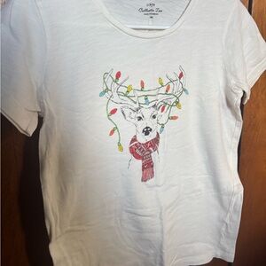J. Crew White Tee Shirt with Reindeer